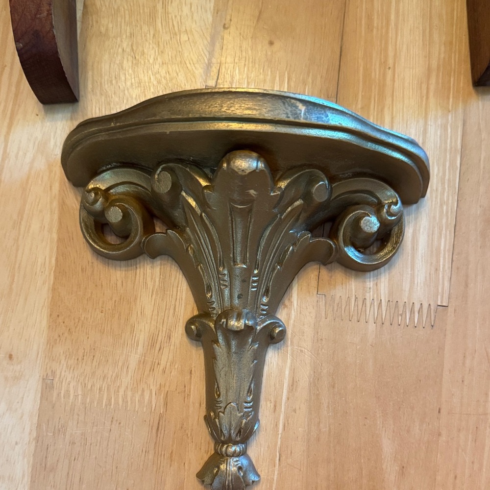 Vintage 1986 Burwood Ornate Gold Wall Shelf Accent - Decorative Home Wall Decor